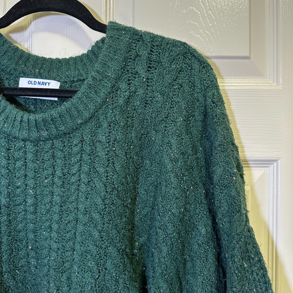 Old Navy Cable Knit Blouson Sleeve Cozy Oversized Sweater Size XXL Green - Picture 2 of 4